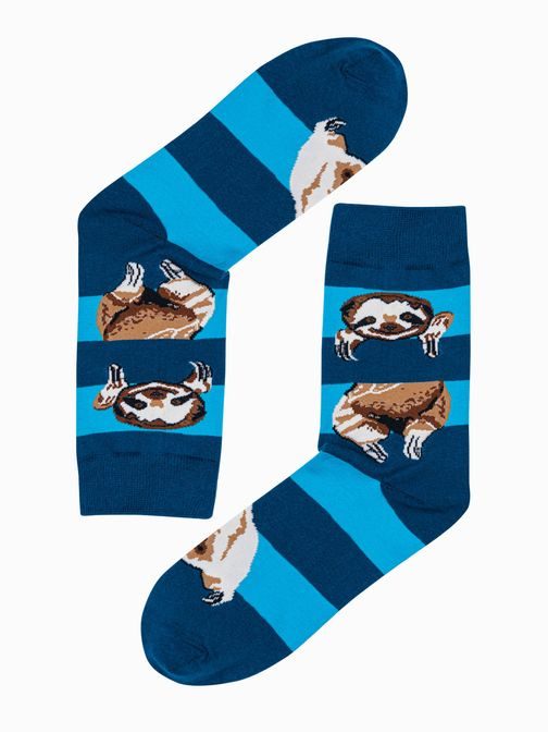 Modré ponožky s veselým motivem Lenochod U200