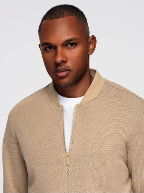 Béžová bomber mikina pro pány V2 OM-JANP-0159