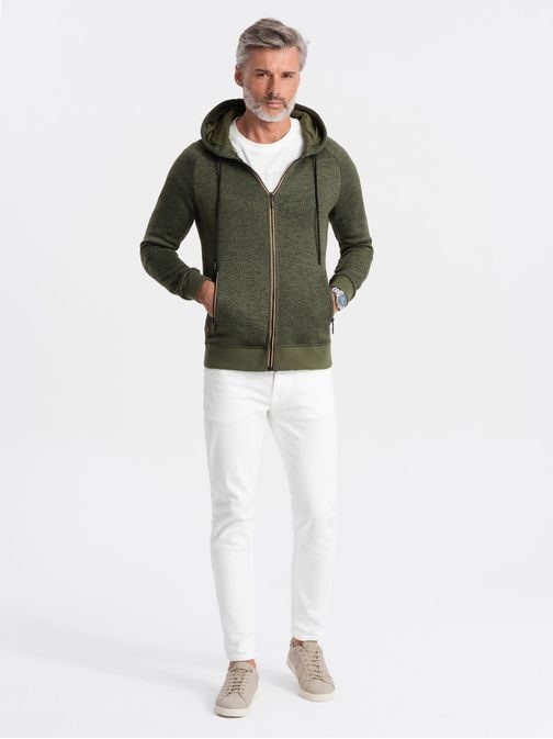 Trendy olivová mikina s kapucí B1425-V2