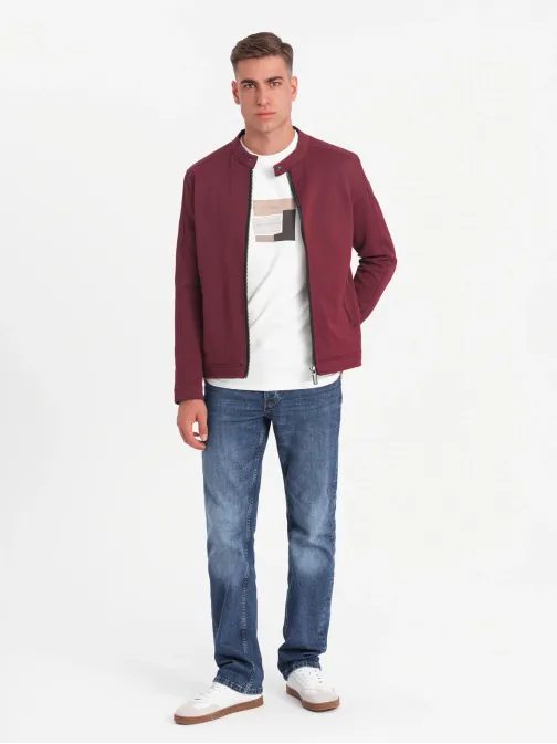 Trendy přechodná vínová bunda V2 OM-JANP-0138