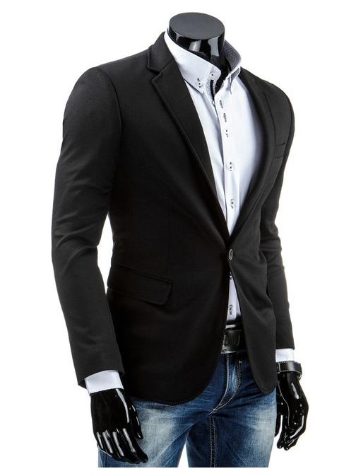Jednoduché pánské sako v černé barvě slim fit střihu