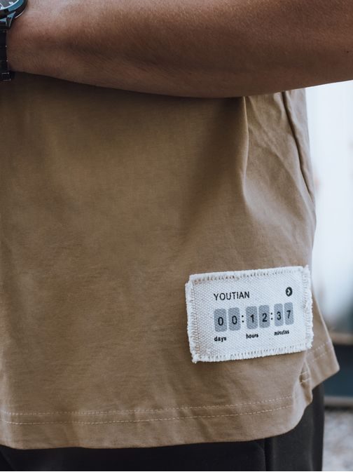 Bavlněné pánské tričko s krátkým rukávem béžové barvy