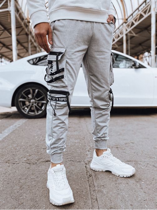 Módní šedé tepláky s kapsami