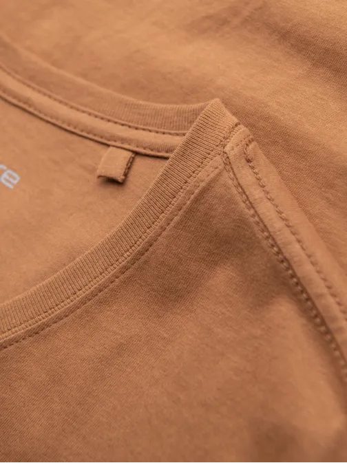 Základní bavlněné hnědé tričko s výstřihem do V V9 TSBS-0237