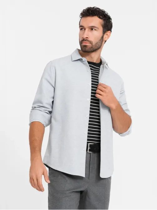 Ležérní jasně šedá košile s kapsou V2 SHCS-0148