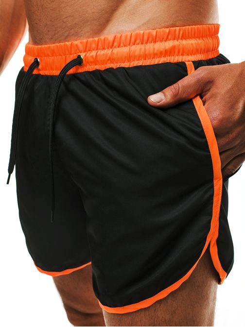 Moderní černé pánské plavky s oranžovým lemem SNATCH 001