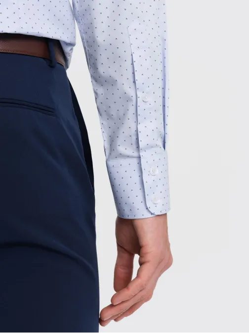 Zajímavá jasně modrá košile s trendy vzorem V7 SHCS-0156