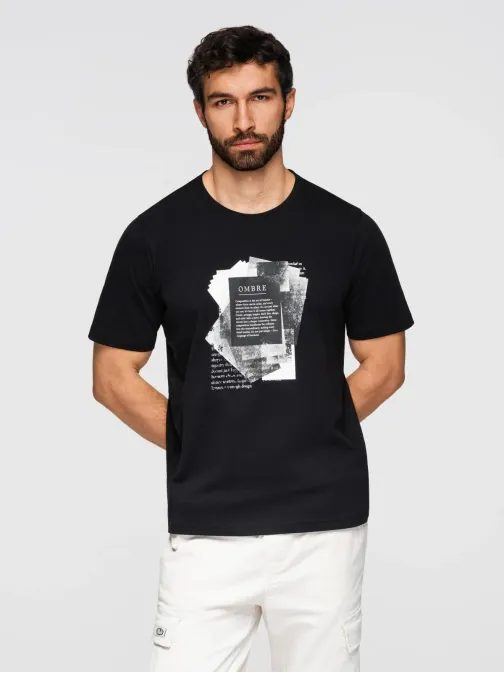Černé pánské tričko s moderním potiskem V1 TSPT-0261