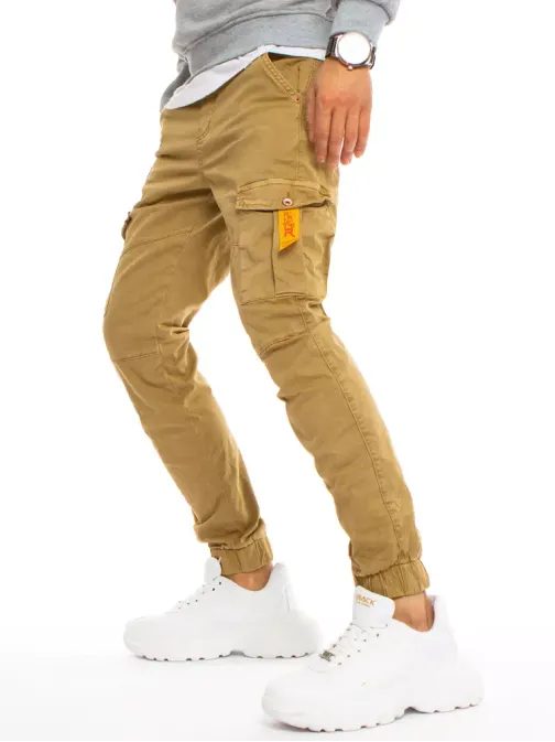 Trendové kapsáčové kalhoty v béžové barvě