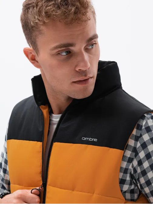 Stylová hořčicová prošívaná vesta V36