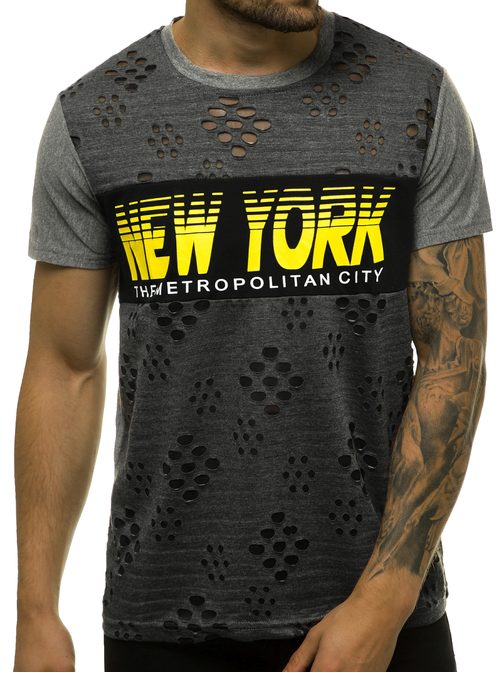 Jedinečné grafitové tričko s potiskem NEW YORK JS/KS2082Z