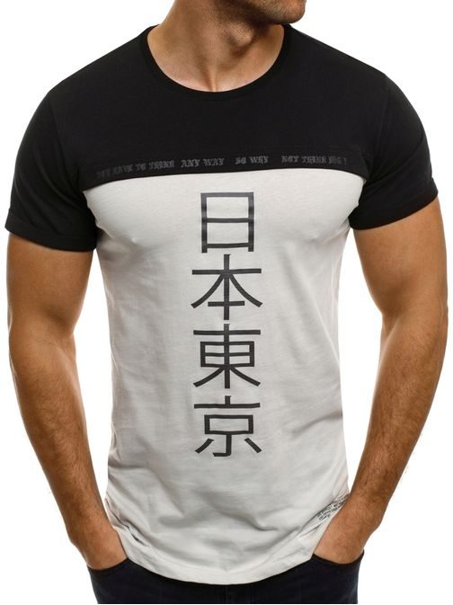 Moderní pánské béžové tričko s černými znaky BREEZY 5T
