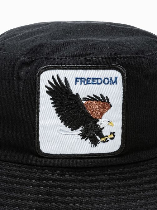 Moderní černý pánský klobouk s nášivkou freedom H143