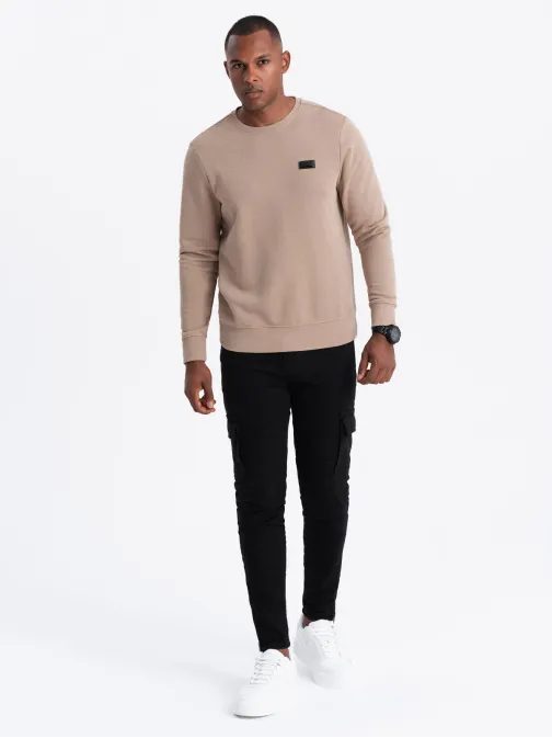 Trendy béžová mikina s nášivkou V1 SSNZ-0136