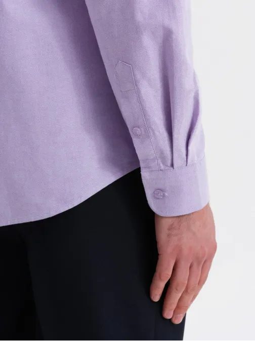 Trendy pánská levandulová košile s dlouhým rukávem V2 SHOS-0183