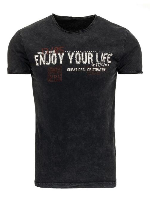 Fantastické černé moderní pánské tričko ENJOY YOUR LIFE