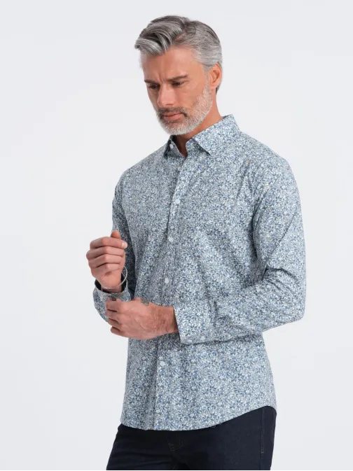 Světlá modrá košile s květinovým vzorem V1 SHPS-0163