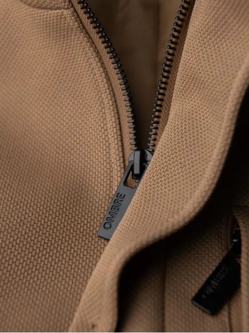 Světle hnědý pánský kabát s vysokým límcem V4 COWC-0136