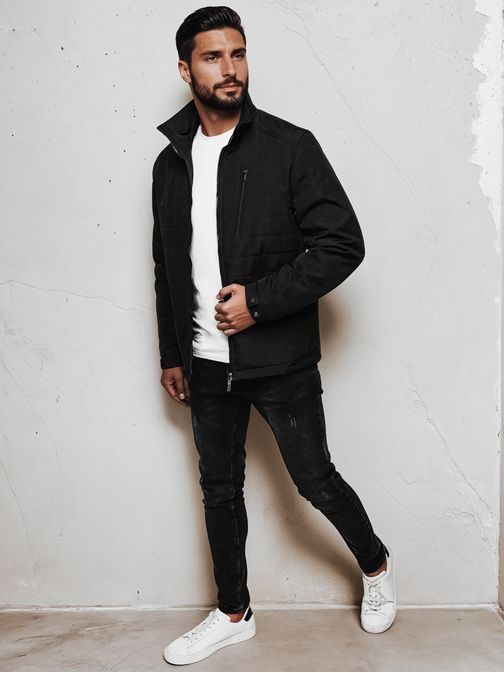 Přechodná černá bunda bez kapuce s kapsou