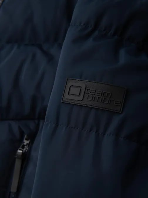 Pánská modrá prošívaná bunda s kapucí V4 JAHP-0304