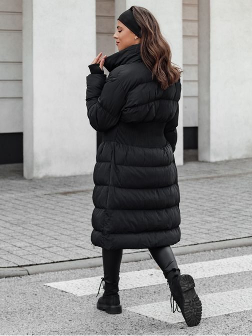 Dámská dlouhá černá prošívaná zimní bunda Fabwarm