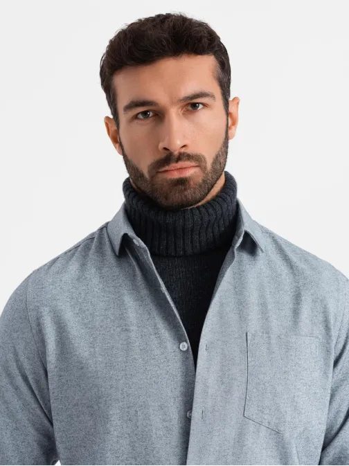 Ležérní šedá melírovaná košile s kapsou V3 SHCS-0148
