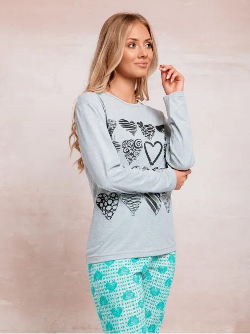 Trendy šedé dámské pyžamo srdce ULR417