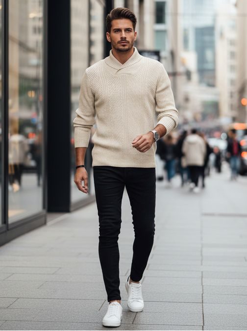 Stylový pánský béžový svetr