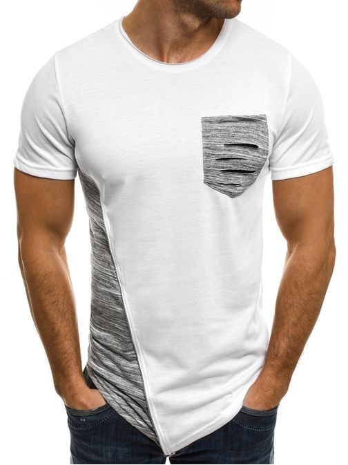 Originální bílé pánské tričko šikmý střih JACK DAVIS 879