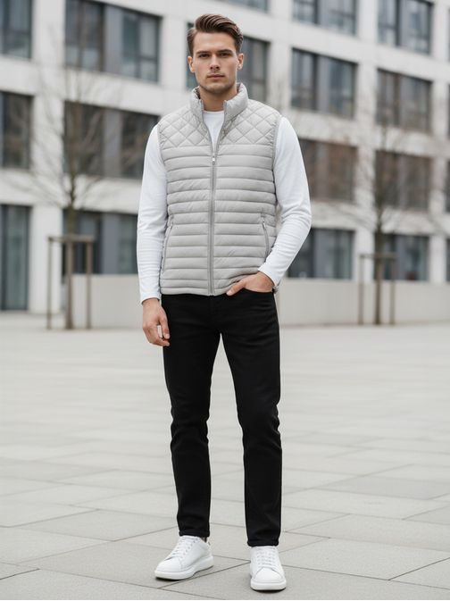 Moderní šedá pánská vesta bez kapuce