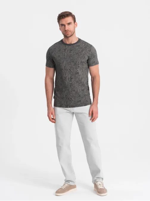 Grafitové tričko potisk palmové listy V4 TSFP-0182