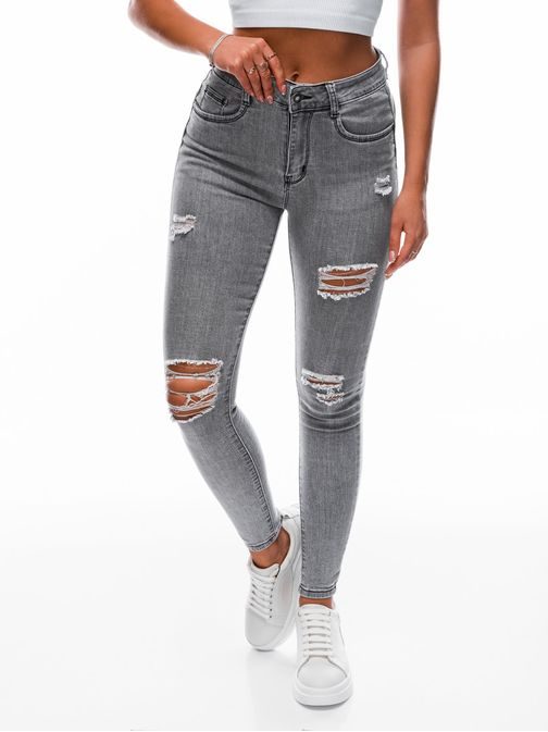 Stylové dámské džíny v šedé barvě PLR174