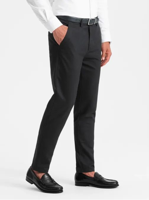 Pánské černé klasické chinos kalhoty s jemnou texturou V5 PACP-0188