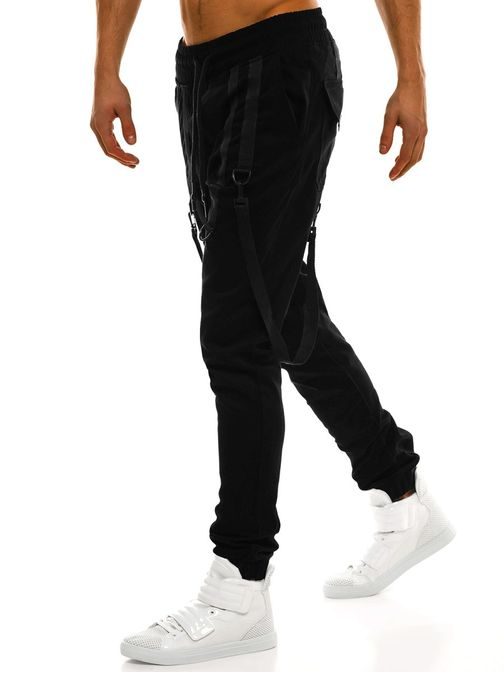 Originální černé jogger kalhoty s ozdobnými kšandy ATHLETIC 0920