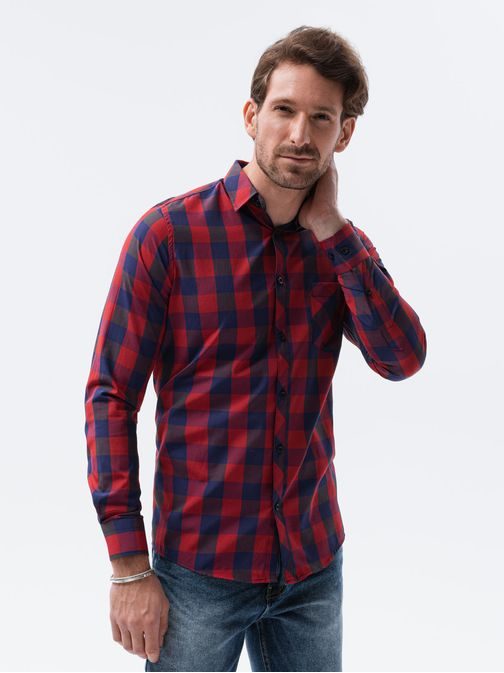 Stylová červeno-granátová kostkovaná košile K282