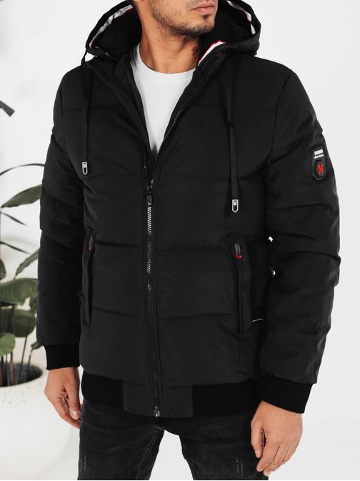 Pánská zimní černá bunda s kapucí