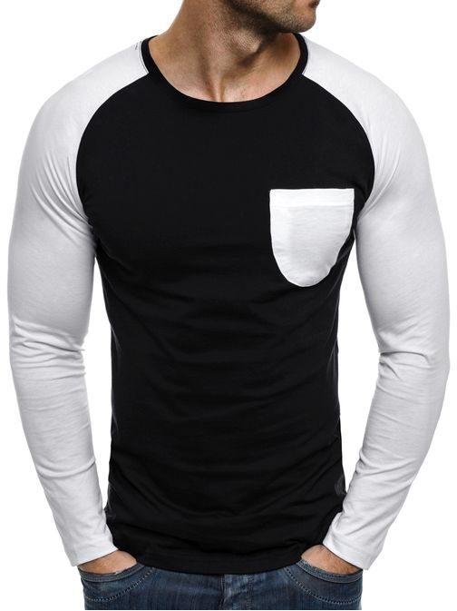 Moderní pohodlné černé tričko s bílou kapsou ATHLETIC 1089