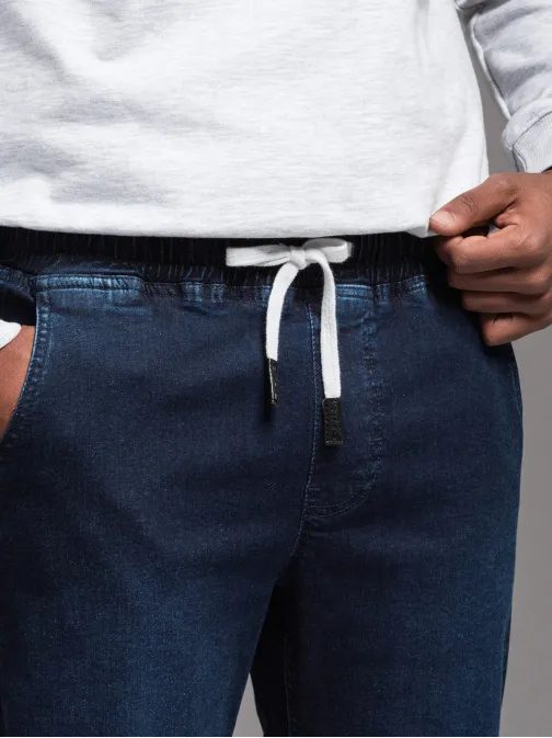 Jedinečné tmavě modré riflové jogger kalhoty s pruhy po bocích PADJ-0156