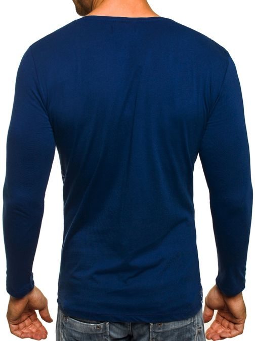 Tmavě modré stylové tričko s dlouhým rukávem a potiskem OZONEE 9108