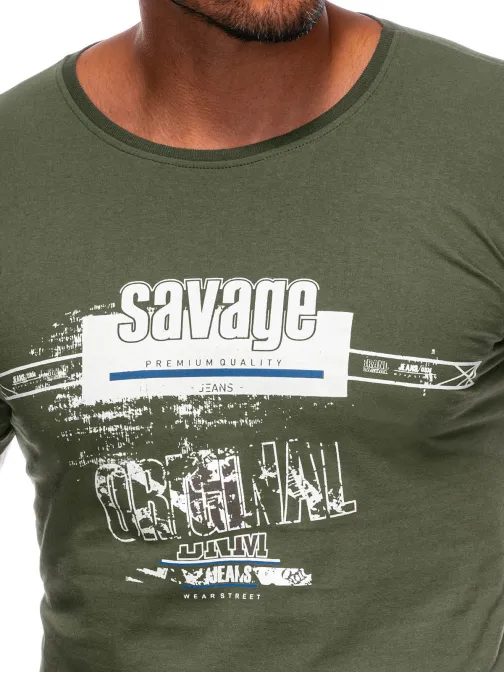 Poutavé olivové tričko s potiskem S1983