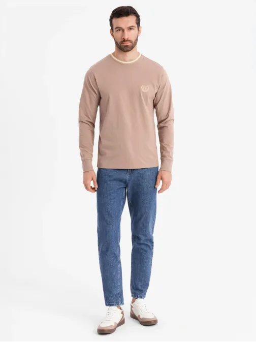 Moderní hnědé tričko s dlouhým rukávem a s logem V6 LSCL-0128