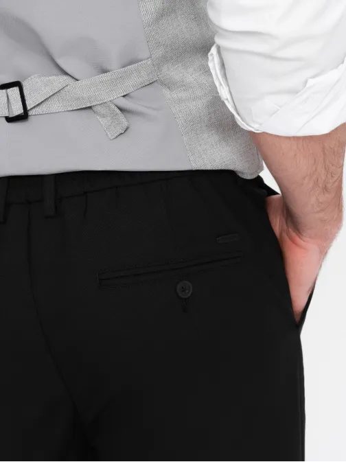 Trendy černé chinos kalhoty s elastickým pasem V4 PACP-0157