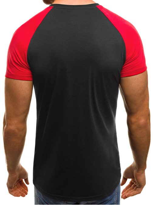 Černé tričko s červenými rukávy OZONEE JS/5005