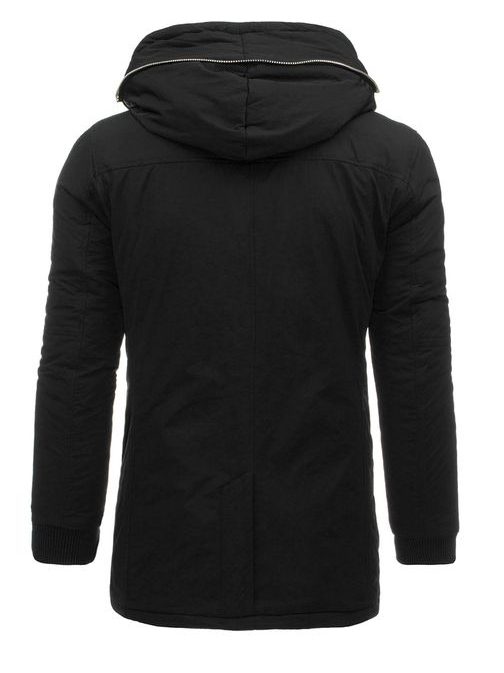 Stylová zimní černá pánská bunda s kapucí