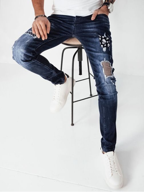 Módní modré pánské rifle v trendy provedení