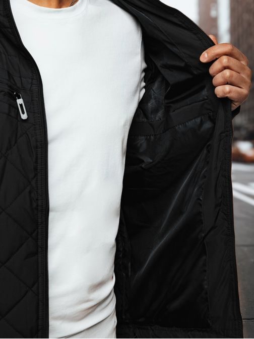 Přechodná pánská černá bunda s kapucí