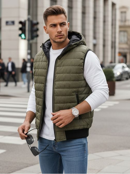 Trendy vesta s kapucí v zelené barvě