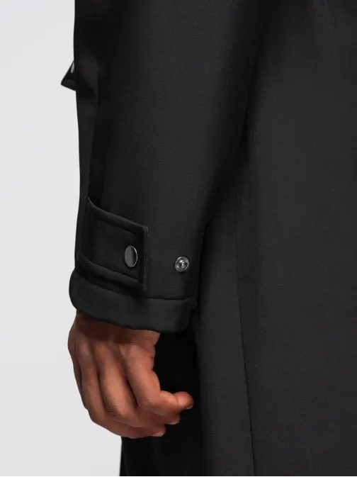 Černá pánská dlouhá bunda z umělé kůže v2 om-jafl-0109