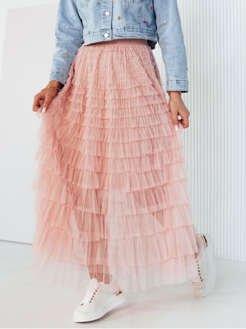 Růžová tylová maxi sukně Hiltas