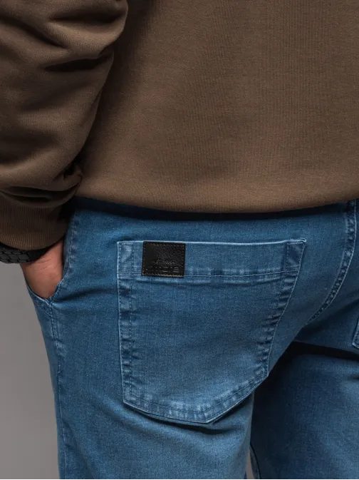 Jedinečné modré riflové jogger kalhoty s pruhy po bocích PADJ-0156